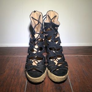 Black Caged Platform Wedges
